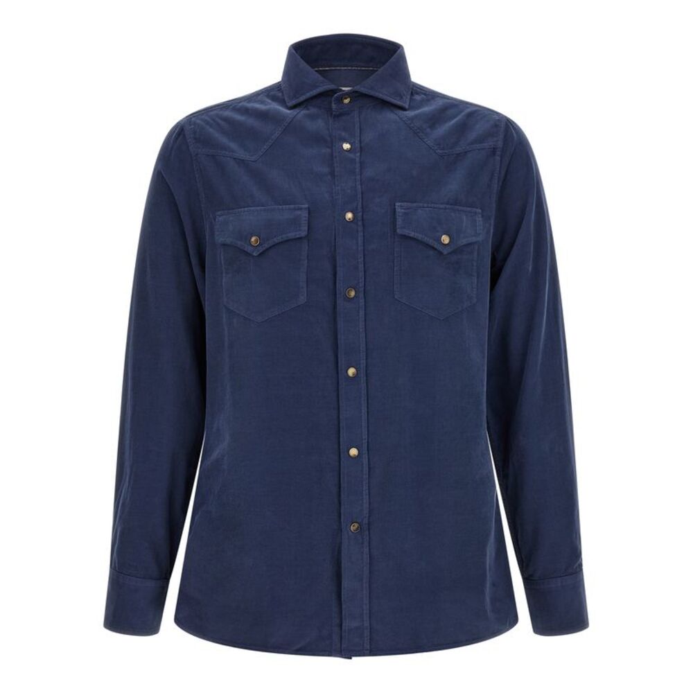 Brunello Cucinelli Blue Cotton Men's Blouse